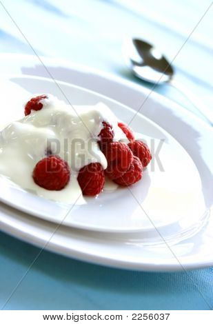 Delicious Fresh Raspberries Served With Yogurt
