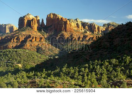 Late Afternoon Sunlight On Cathedral Rock Near Sedona, Arizona