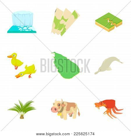Nature Landscape Icons Set. Cartoon Set Of 9 Nature Landscape Vector Icons For Web Isolated On White