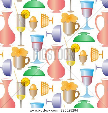Tropical Cocktails, Juice, Wine And Champagne Glass Set. Vector Hand Drawn Doodle Illustration. Vari