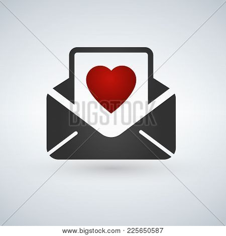 Valentine Day Card Envelope Color Line Flat Icon On White Background