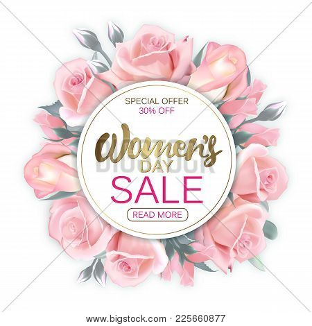 Happy Holidays: Valentines Day 14 February, Mothers Or Womens Day 8 March Background With Roses, Pin