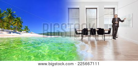 Phantasmagoria, Surrealism - A Smooth Transition From An Office Space To A Tropical Coast