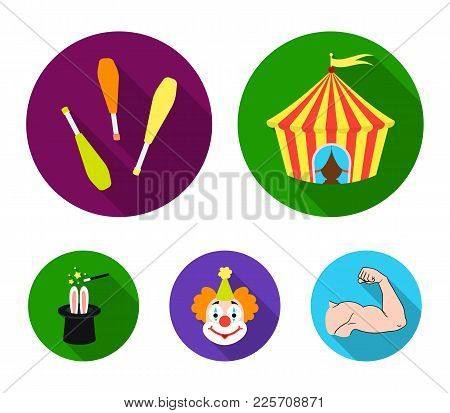 Circus Tent, Juggler Maces, Clown, Magician's Hat.circus Set Collection Icons In Flat Style Vector S