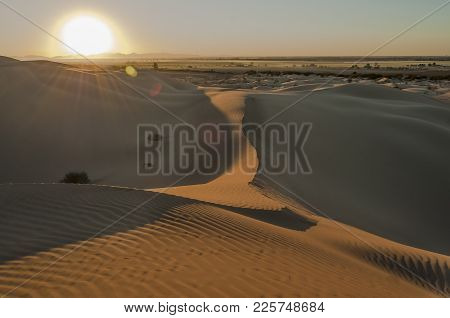 A Beautiful Desert Dunes Landscape In The Early Morning