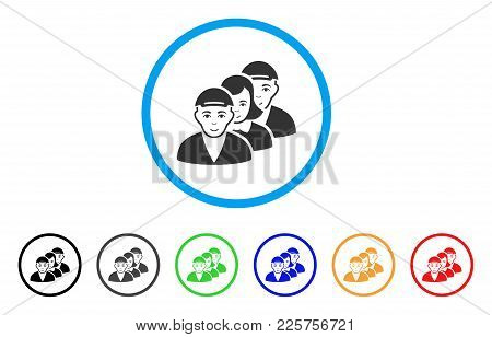 People Queue Rounded Icon. Style Is A Flat People Queue Gray Symbol Inside Light Blue Circle With Bl