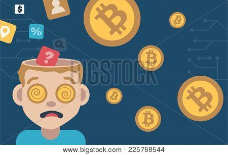 Open Head Man With Dollar Coins In His Mind. Dark Background Infographic Illustration.