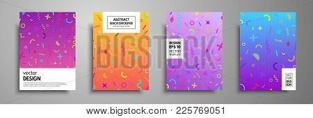 Placard Templates Set With Abstract Geometric Elements. Memphis Style Cards. Collection Of Templates