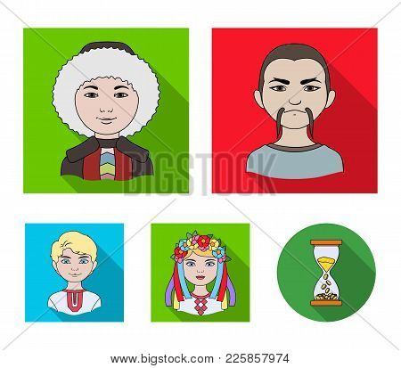 Chinese, Ukrainian, Russian, Eskimo. Human Race Set Collection Icons In Flat Style Vector Symbol Sto