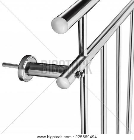 French Balkony Stainless Steel Detail Isolated On White Background