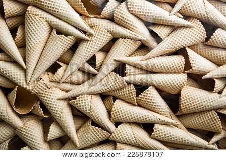 Many Ice Cream Waffle Cones Background Texture