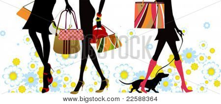 Yaz, kızlar, vektör çizim alışveriş
