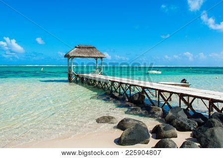 Bel Ombre, Mauritius - 17 July 2017:  Beautiful Summer Landscape Of The Tropical Coast And Sandy Bea