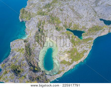 Aerial View From A Drone Of Beautiful Cocks Comb Island On Sunny Day In Myanmar