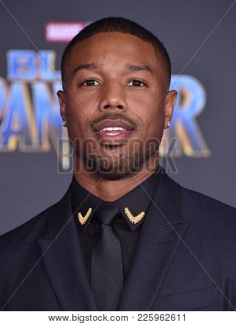 LOS ANGELES - JAN 29:  Michael B. Jordan arrives for the 'Black Panther' World Premiere on January 29, 2018 in Hollywood, CA                