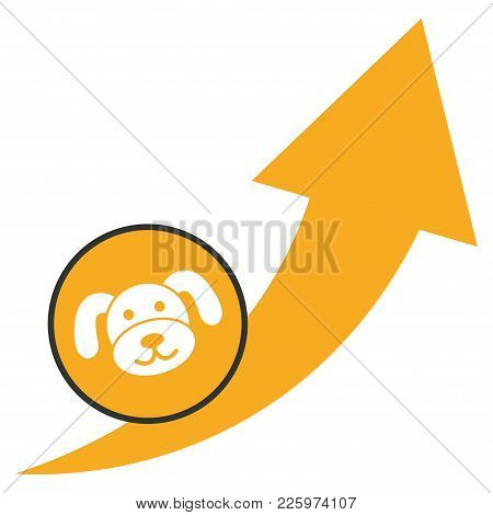 Puppycoin Grow Up Arrow Flat Vector Pictogram. An Isolated Illustration On A White Background.