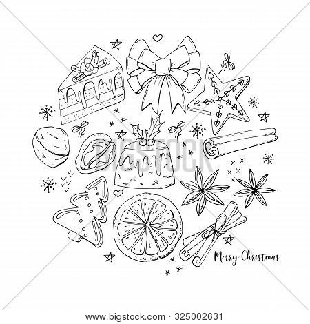 Christmas Treats In Circle Isolated On White Background.