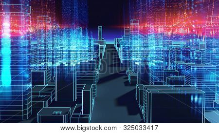 Smart City And  Digital Landscape In  Cyber World.3D Illustration