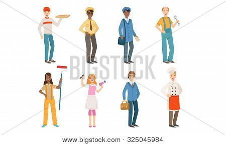 People Of Different Professions Set, Courier, Taxi Driver, Postman, Locksmith, Painter, Hairdresser,