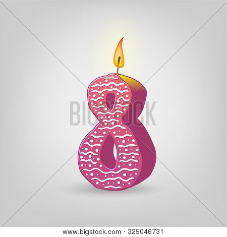 Colored Candles For The Holiday. Hand-drawn Vector Illustration. Number Eight