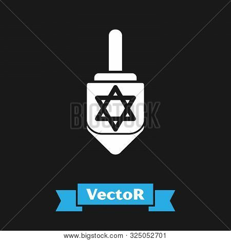 White Hanukkah Dreidel Icon Isolated On Black Background. Vector Illustration