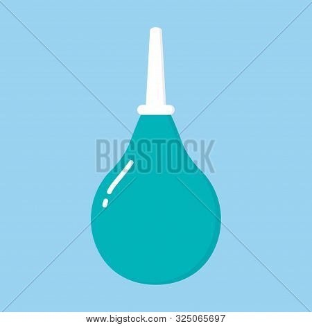 Enema. Medical Instruments . Blue Enema With A Plastic Tip. Vector Illustration Of Medical Pear.