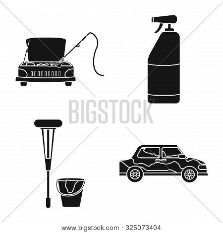 Vector Illustration Of Carwash And Care Icon. Set Of Carwash And Rinse Stock Symbol For Web.