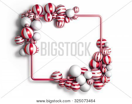 Abstract Light Color Frame As Background With Striped Elegant Balls 3d Render Image