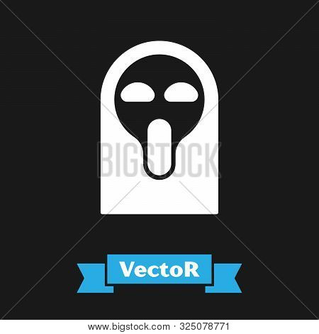 White Funny And Scary Ghost Mask For Halloween Icon Isolated On Black Background. Happy Halloween Pa