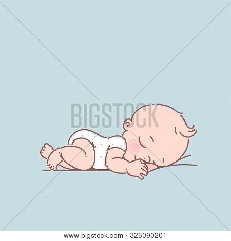 Cute Little Baby Boy In White Bodysuit. Newborn Baby.