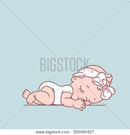 Cute Little Baby Girl In White Bodysuit. Newborn Baby.