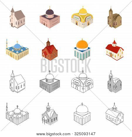Vector Illustration Of Temple And Historic Icon. Set Of Temple And Faith Vector Icon For Stock.