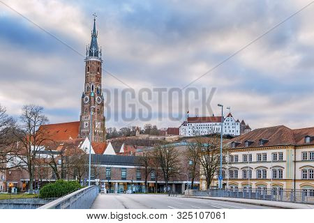 View Of St. Martin Church And Trausnitz Castle In Landshut, Germany