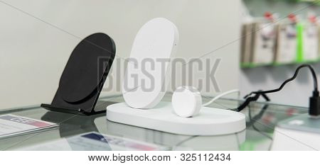 Kyiv, Ukraine -28 September  2019 : Cee 2019. Modern Models Of Wireless Charges For Gadgets..