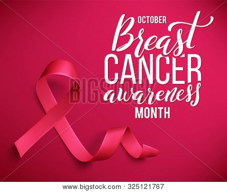 Realistic Pink Ribbon. Symbol Of World Breast Canser Awareness Month In October. Vector Illustration
