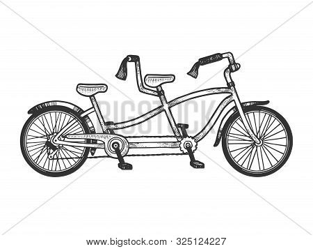 Tandem Bicycle Sketch Engraving Vector Illustration. Tee Shirt Apparel Print Design. Scratch Board S