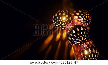 Magic Lanterns Spin And Give Beautiful Glare To The Walls. New Year Glowing Balls With Led Diodes Ar
