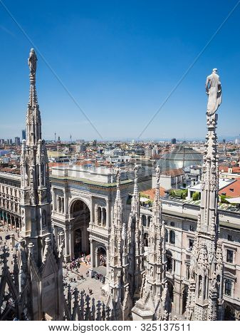 View From Roof Terrace Of Milan Catehdral In Italy