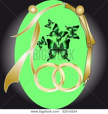 Symbol snubní prsteny a motýli