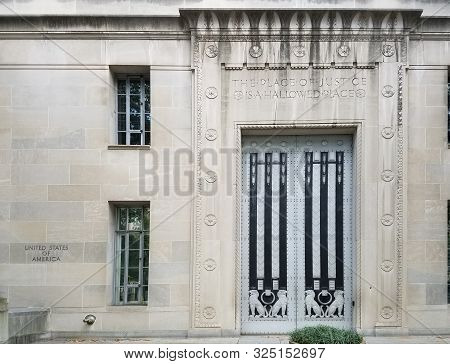 The Secondary Entry In The Department Of Justice Building In Washington, Dc, Usa,