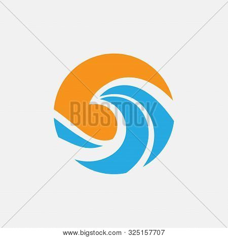 Sea Logo Design Template, Sea And Wafe Circular Logo Icon Illustration, Sunset Logo, Beach Icon Symb