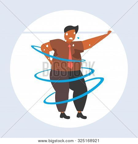 Fat Obese Man Dancing Pose Overweight African American Sweaty Guy Cardio Training Weight Loss Concep