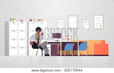 Male Doctor In White Coat Having Coffee Break Medicine Healthcare Concept African American Medical W