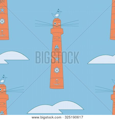 Vector Orange Light House Seamless Pattern Background