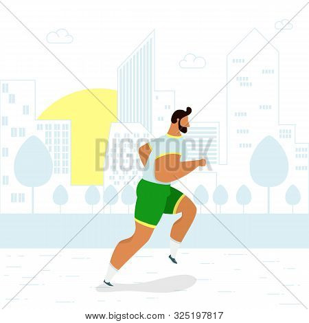 Man Running In City In Morninig. Vector Illustration