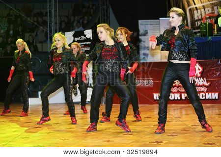 MOSCOW - MARCH 26: Dance designers (Rococo) team dance at Hip Hop International Cup of Russia 2011 semifinal, on March 26, 2011 in Moscow, Russia. Main prize is $1000 for each team member.