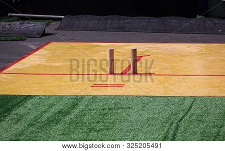 Russian National Game Gorodki In Which You Need To Knock Out All The Figures From The Square With A 