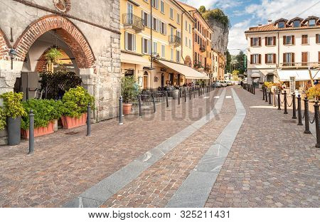 View Of Central Square - Piazza Del Popolo In Center Of Arona, Located On The Shore Of Lake Maggiore