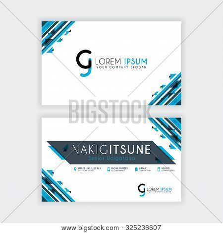 Simple Business Card With Initial Letter Cj Rounded Edges With A Blue And Gray Corner Decoration.