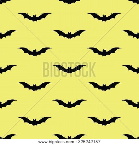 Halloween Vector Background With Bats In Yellow And Black. Seamless Pattern For Fabric, Textile, Gif